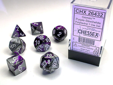 CHX 26432 Gemini Purple-Steel/White Polyhedral 7 Die Set