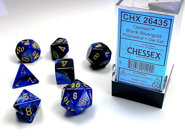 CHX 26435 Gemini Black-Blue/Gold Polyhedral 7 Die Set