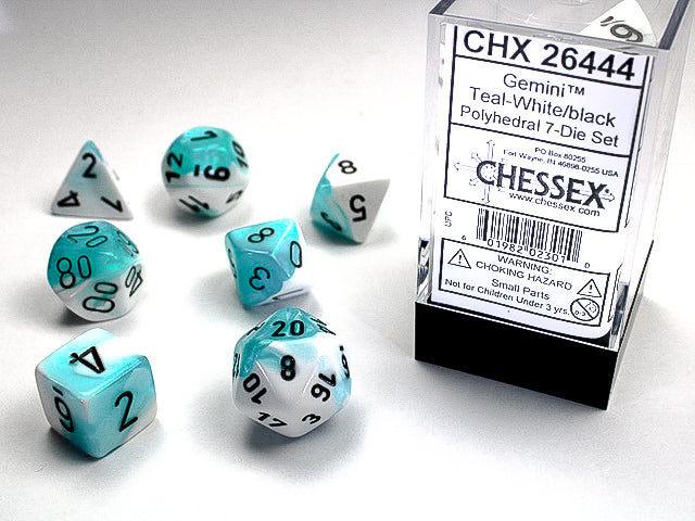 CHX 26444 Gemini Teal-White/Black Polyhedral 7 Die Set