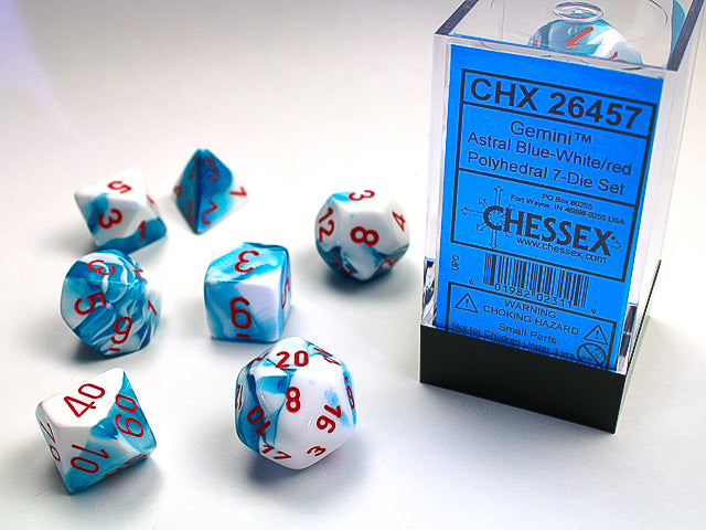 CHX 26457 Gemini Astral Blue-White/Red Polyhedral 7 Die Set