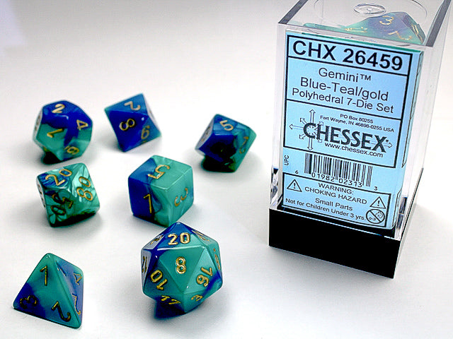 CHX 26459 Gemini Blue-Teal/Gold Polyhedral 7 Die Set