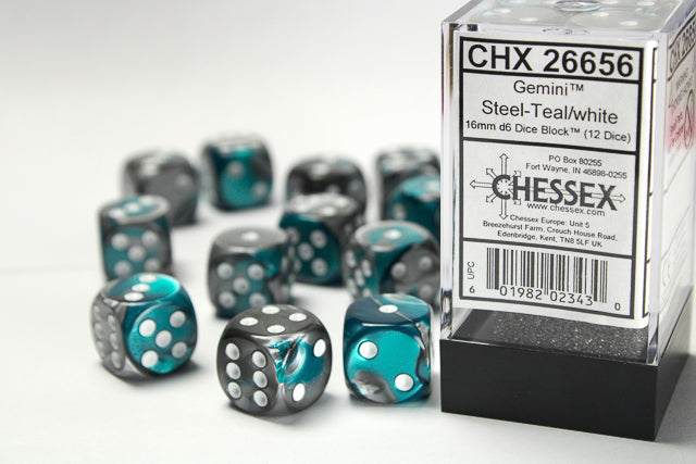 CHX 26656 Gemini Steel-Teal/White 16mm D6 Dice Block