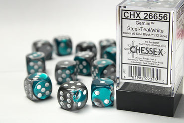 CHX 26656 Gemini Steel-Teal/White 16mm D6 Dice Block