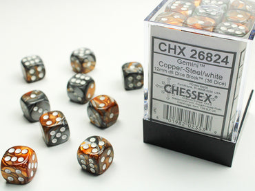 CHX 26824 Gemini Copper-Steel/White 12mm D6 Dice Block