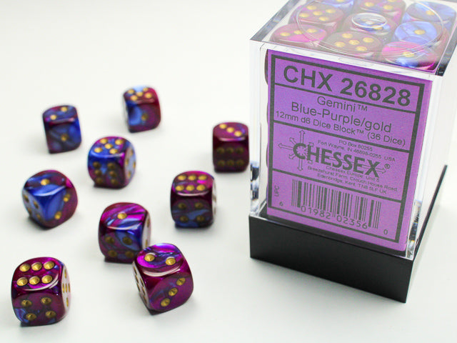 CHX 26828 Gemini Blue-Purple/Gold 12mm D6 Dice Block