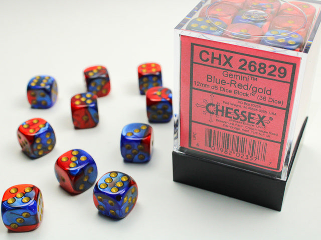 CHX 26829 Gemini Blue-Red/Gold 12mm D6 Dice Block