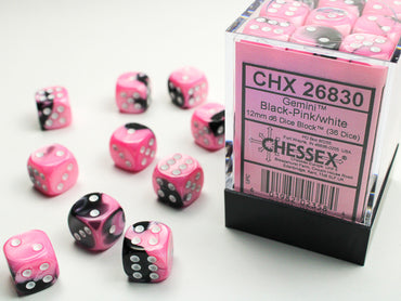 CHX 26830 Gemini Black-Pink/White 12mmD6 Dice Block