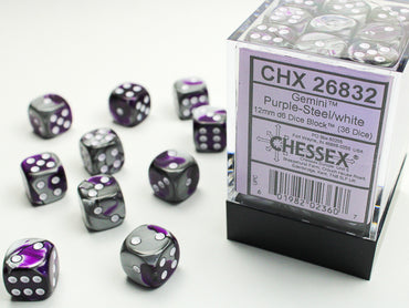 CHX 26832 Gemini Purple-Steel/White 12mm D6 Dice Block