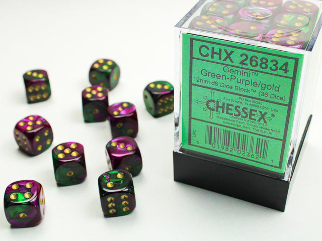 CHX 26834 Gemini Green-Purple/Gold 12mm D6 Dice Block