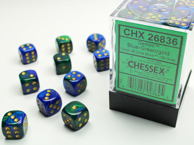 CHX 26836 Gemini Blue-Green/Gold 12mm D6 Dice Block