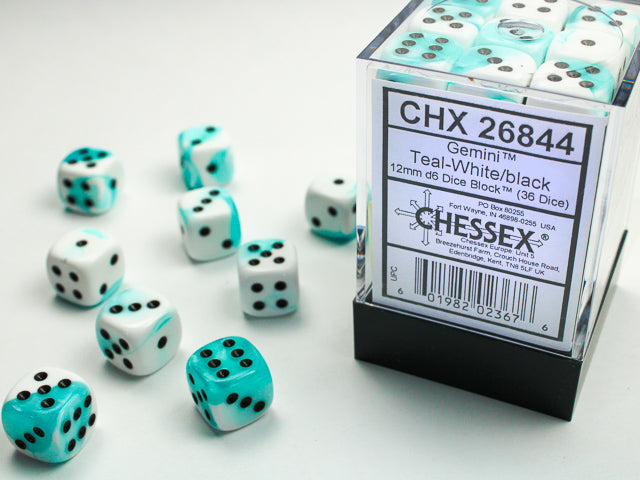 CHX 26844 Gemini Teal-White/Black 12mm D6 Dice Block