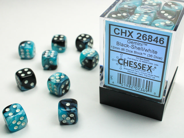 CHX 26846 Gemini Black-Shell/White 12mm D6 Dice Block