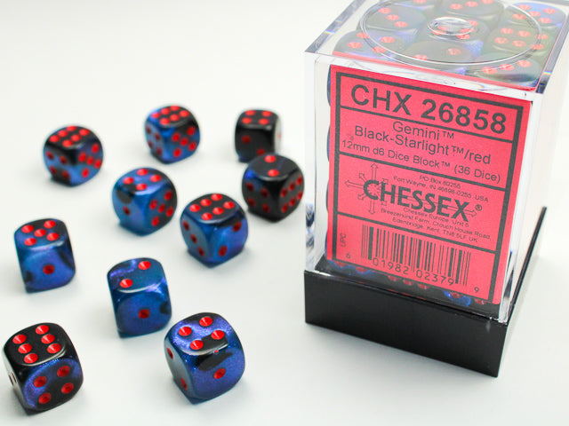 CHX 26858 Gemini Black-Starlight/Red 12mm D6 Dice Block