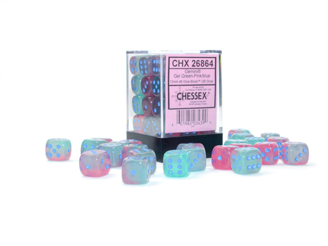 CHX 26864 Gemini Gel Green-Pink/Blue 12mm D6 Dice Block