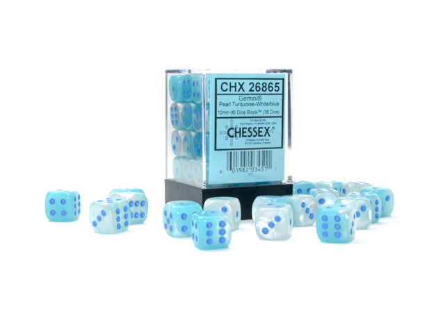 CHX 26865 Gemini Pearl Turquoise-White/Blue 12mm D6 Dice Block