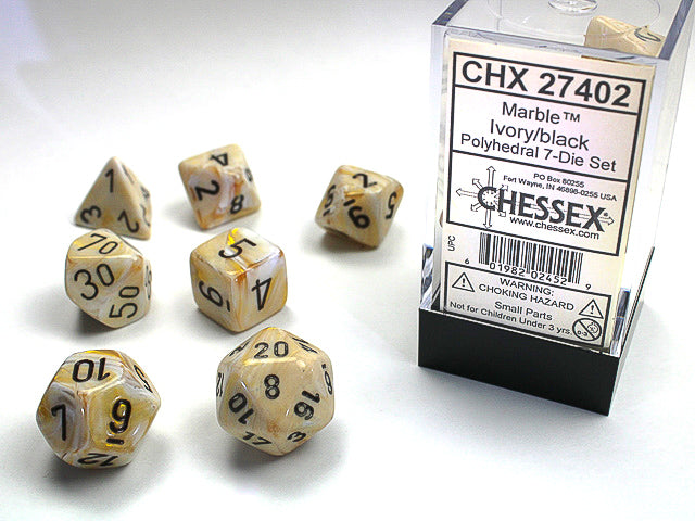 CHX 27402 Marble Ivory/Black Polyhedral 7 Die Set