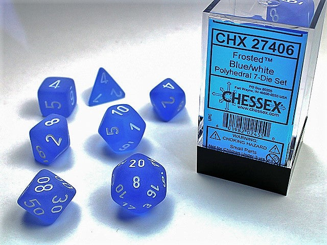 CHX 27406 Frosted Blue/White Polyhedral 7 Die Set