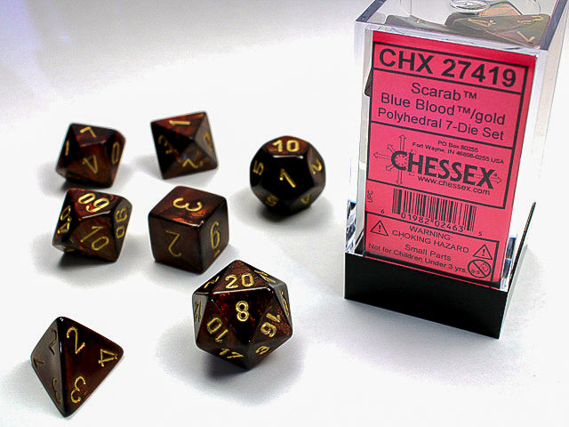 CHX 27419 Scarab Blue Blood/Gold Polyhedral 7 Die Set