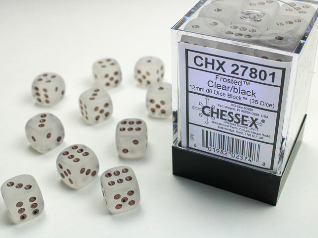 CHX 27801 Frosted Clear/Black 12mm D6 Dice Block