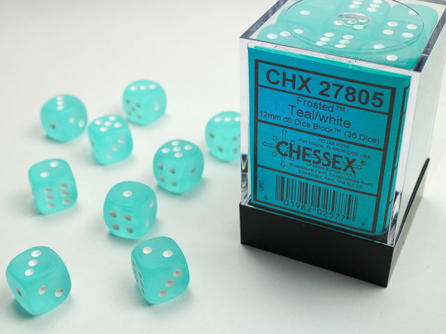 CHX 27805 Frosted Teal/White 12mm D6 Dice Block