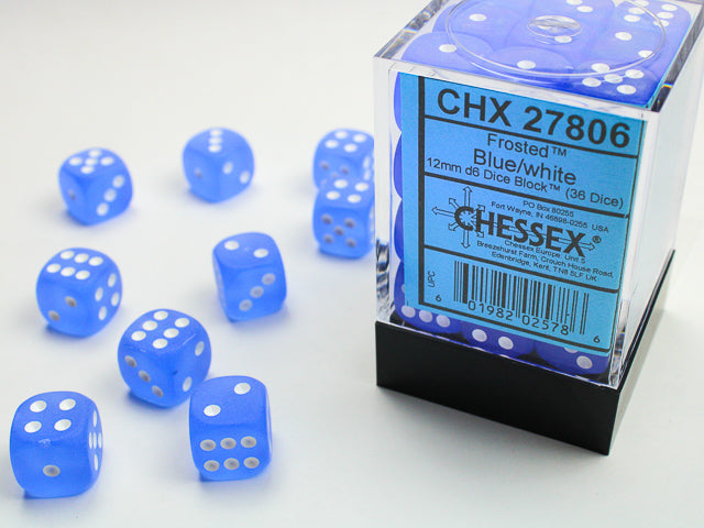 CHX 27806 Frosted Blue/White 12mm D6 Dice Block