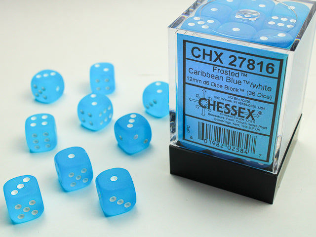 CHX 27816 Frosted Caribbean Blue/White 12mm D6 Dice Block