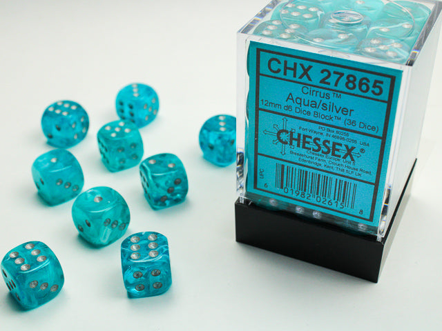 CHX 27865 Cirrus Aqua/Silver 12mm D6 Dice Block