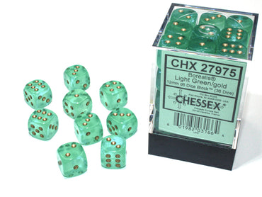 CHX 27945 Borealis Light Green/Gold 12mm D6 Dice Block