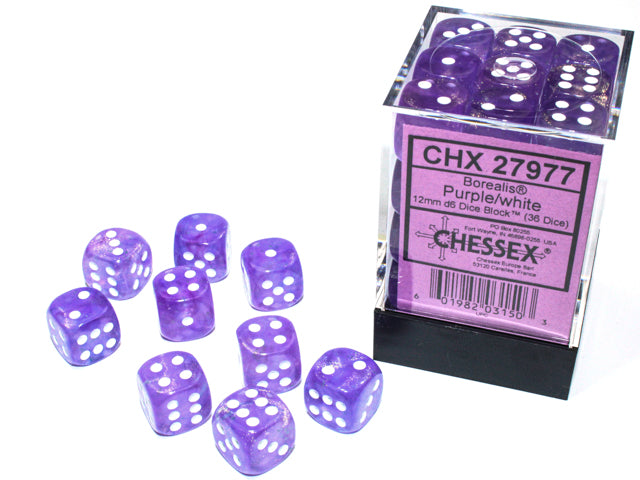 CHX 27977 Borealis Purple/White 12mm D6 Dice Block