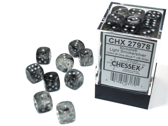 CHX 27978 Borealis Light Smoke/Silver 12mm D6 Dice Block