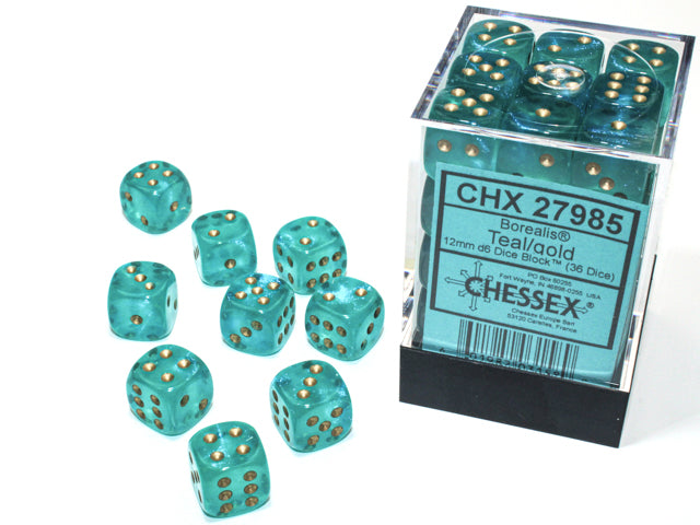 CHX 27985 Borealis Teal/Gold 12mm D6 Dice Block