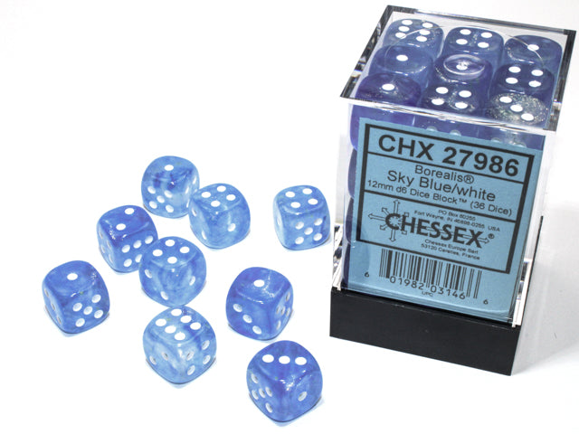 CHX 27986 Borealis Sky Blue/White 12mm D6 Dice Block